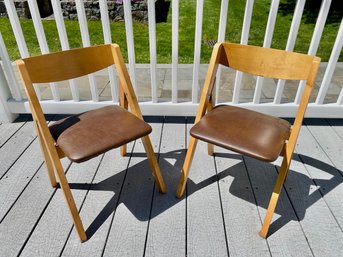 Vintage Wood And Leather Children's Chairs (2)