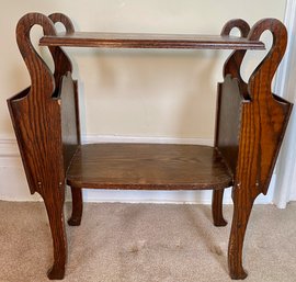 Oak Side Table With Magazine Holders On Each Side