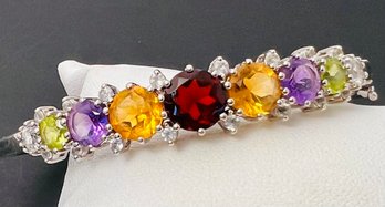 GORGEOUS STERLING SILVER GRADUATED MULTI GEMSTONE BRACELET