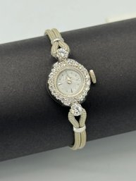 Impressive Multiple Diamond & 14k White Gold Lady Hamilton Wristwatch