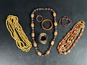 A Nice Assortment Of Vintage Jewelry In Wood, Seeds & Other Materials