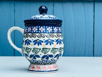 Colorful Handmade Polish Pottery Mug With Infuser