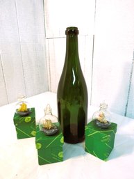 3 Miniature Ships In Glass Bottles Ornaments With Boxes