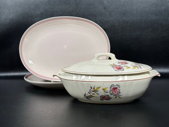 Compatible Ceramic Serveware: Covered Casserole Made In Portugal & Pfaltzgraff Oval Platters