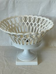 Antique 19th Century Victorian Reticulated Milk Glass Compote