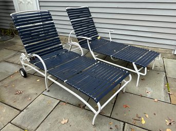 Pair Of Vinyl Strap Outdoor Lounge Chairs