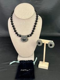 Judith Jack Sterling With Marcasite & Onyx Necklace And Earring Set