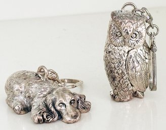 A Pair Of Sterling Silver Pendants - Dog And Owl