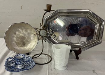 French Metal Tray And  Miscellaneous Porcelain And Metal Items