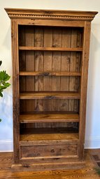 Vintage Distressed Old Barn Wood Pine Single Library Wood Panelled Bookcase With Bottom Drawer