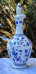 Vintage Coalport Porcelain Blue & White Decanter & Stopper Made In England Limited Edition  12' Height