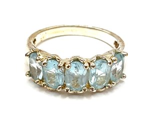 Beautiful Sterling Silver With Light Blue Gemstones Ring, Size 10