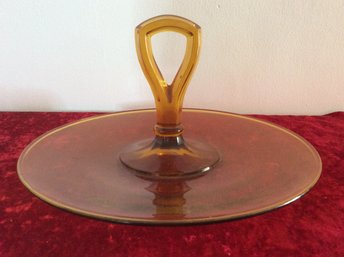 Amber Glass Platter With Handle