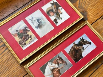 A Series Of Antique Hand, Colored Equestrian Postcards, Beautifully Framed