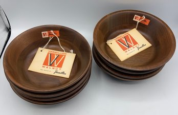 8 Vintage Walnut Vermillion Salad Bowls (J)