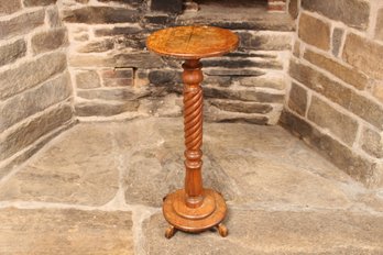 Antique Solid Oak Barley Twist Column Plant Stand