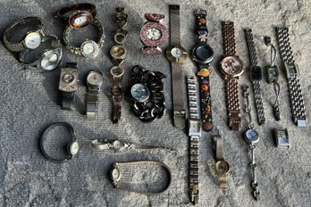 Large Vintage To Newer Ladies Wristwatch Lot- Hugo Boss, Benrus, Waltham, Caravelle, Peugeot, Timex