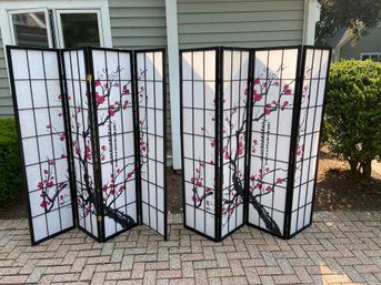 Set Of Two 4 Panel Oriental Shoji Screen Wall Dividers