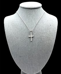 Vintage Sterling Silver Clear Stones Cross Necklace