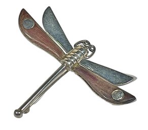 Large Sterling Silver Mexican Brooch Of A Dragonfly