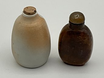 Lot Of 2 Small Pottery Bottles