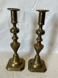 Antique Victorian Era Brass Candlesticks- Finely Turned Circa 1840s