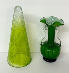 2 Beautiful Green Art Glass Pieces