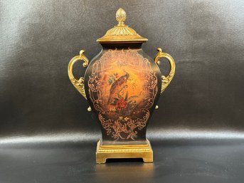 A Gorgeous Painted Urn With A Peacock Motif