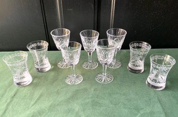 Five Waterford Cordials And A Set Of Shot Glasses