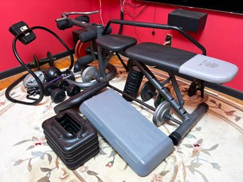 An Incline/Decline Bench, Steps, Crunch Machine And More Workout Equipment