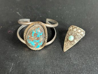 A Vintage Turquoise Cuff Bracelet & Ring