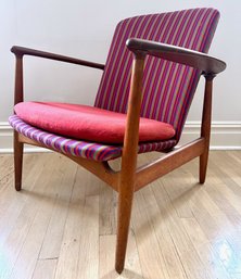 Mid Century Danish Teak Sculptural Lounge Chair Purchased At Georg Jensen, With Cushion