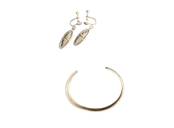 Native Artisan Sterling Cuff Bracelet And Matching Screw Back Earrings