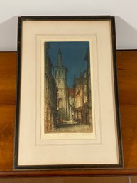 Signed Original J Alphege Brewer Etching 13x19 Circa 1920 Embossed Hallmarks Church Of St Jean Baptiste