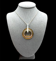 Vintage Sterling Silver Chain With Canadian Two Toned Open Circles Pendant