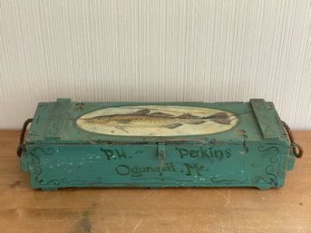 Vintage Fish Painted Ammo Box Ogunquit Maine With Candles