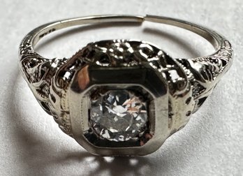 Vintage Diamond Ring, Broken Band, Size 7 In Pink Velvet Box, Unmarked