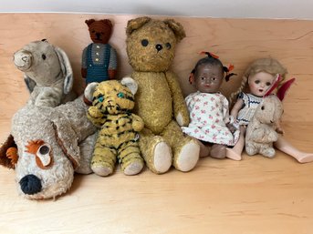 8pc Lot Of Antique & Vintage Stuffed Animals & Dolls - We Are Talking History!