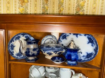 LOT OF FLOW BLUE INCLUDING LARGE PLATTER