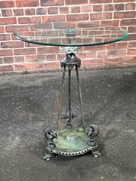 Very Pretty Vintage Style Bronze Side Table - Elegant Bronze Scrollwork - Fantastic Verdigris Finish - NICE