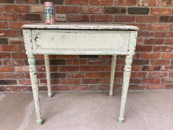 Antique Distressed Paint Hinged Top Desk With Fluted Legs. Needs Some TLC.