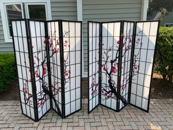 Set Of Two 4 Panel Oriental Shoji Screen Wall Dividers