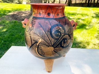 A Vintage Mid Century Earthenware Planter With Peacock Motif