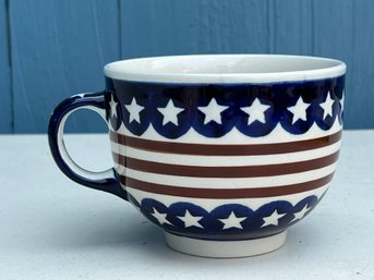 Handmade Polish Pottery 'stars & Stripes' Mug