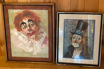 Two Pieces Of Framed Clown Art