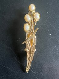 Lovely Vintage Barrette Hair Clip With Gold Finish And Pearl Accents, Made In France