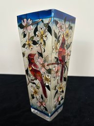 Painted Glass Cardinal Vase