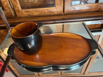 Japanese Style Wooden Serving Tray & Bowl