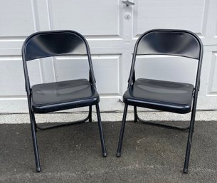 Pair Of Black Metal Folding Chairs