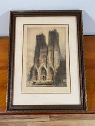 Signed Original J Alphege Brewer Etching 14x20 RE Proof Reims Cathedral